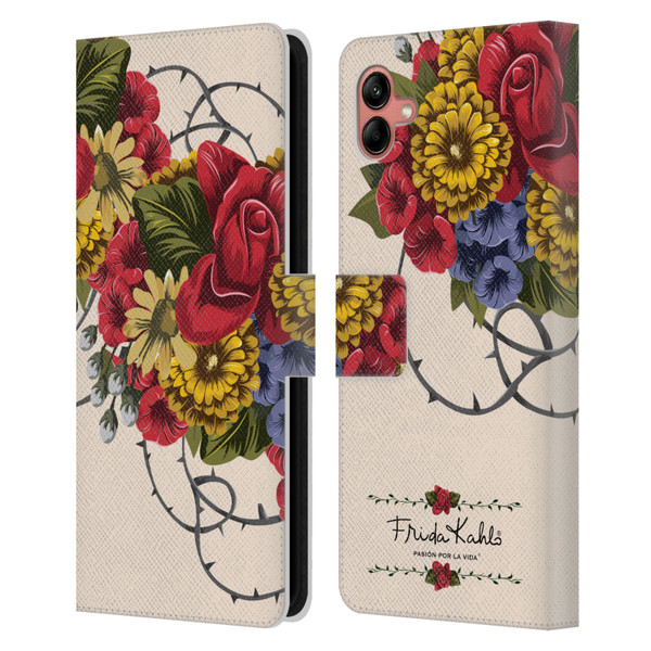 Frida Kahlo Red Florals Vine Leather Book Wallet Case Cover For Samsung Galaxy A04 (2022)