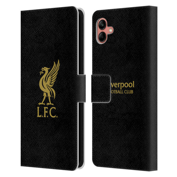 Liverpool Football Club Liver Bird Gold Logo On Black Leather Book Wallet Case Cover For Samsung Galaxy A04 (2022)