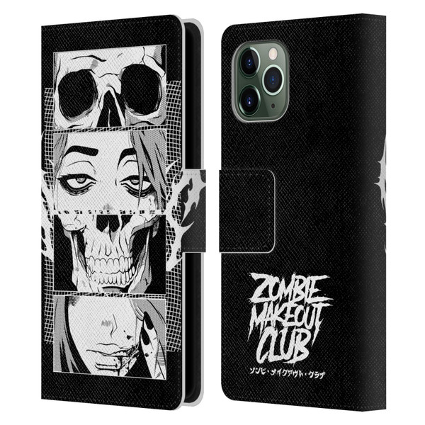 Zombie Makeout Club Art Skull Collage Leather Book Wallet Case Cover For Apple iPhone 11 Pro
