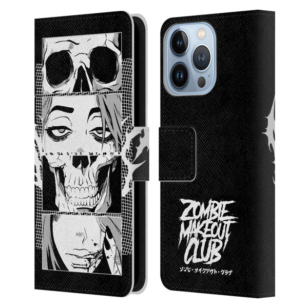Zombie Makeout Club Art Skull Collage Leather Book Wallet Case Cover For Apple iPhone 13 Pro