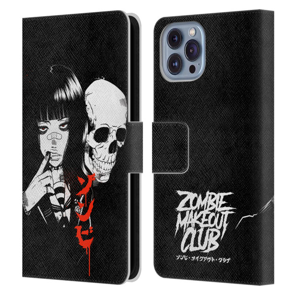 Zombie Makeout Club Art Girl And Skull Leather Book Wallet Case Cover For Apple iPhone 14