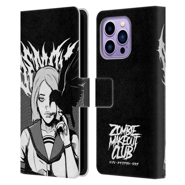 Zombie Makeout Club Art Crow Leather Book Wallet Case Cover For Apple iPhone 14 Pro Max