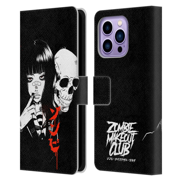 Zombie Makeout Club Art Girl And Skull Leather Book Wallet Case Cover For Apple iPhone 14 Pro Max