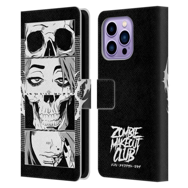 Zombie Makeout Club Art Skull Collage Leather Book Wallet Case Cover For Apple iPhone 14 Pro Max