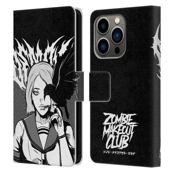 Zombie Makeout Club Art Crow Leather Book Wallet Case Cover For Apple iPhone 14 Pro