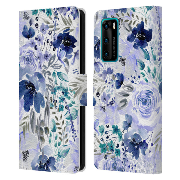 Anis Illustration Bloomers Indigo Leather Book Wallet Case Cover For Huawei P40 5G