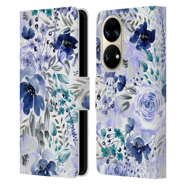 Anis Illustration Bloomers Indigo Leather Book Wallet Case Cover For Huawei P50