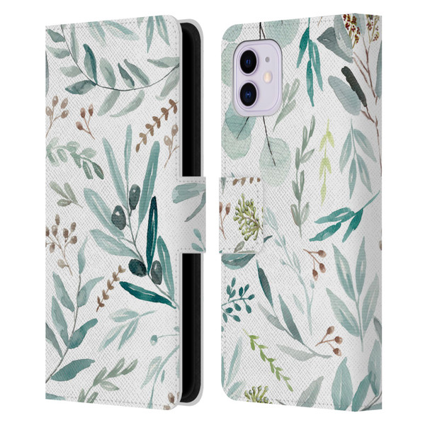 Anis Illustration Bloomers Eucalyptus Leather Book Wallet Case Cover For Apple iPhone 11