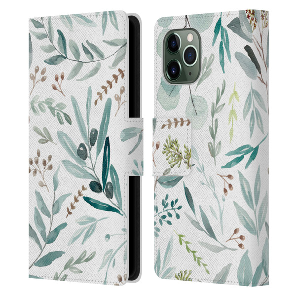 Anis Illustration Bloomers Eucalyptus Leather Book Wallet Case Cover For Apple iPhone 11 Pro