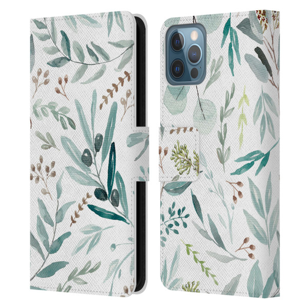 Anis Illustration Bloomers Eucalyptus Leather Book Wallet Case Cover For Apple iPhone 12 / iPhone 12 Pro
