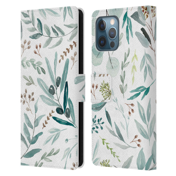 Anis Illustration Bloomers Eucalyptus Leather Book Wallet Case Cover For Apple iPhone 12 Pro Max