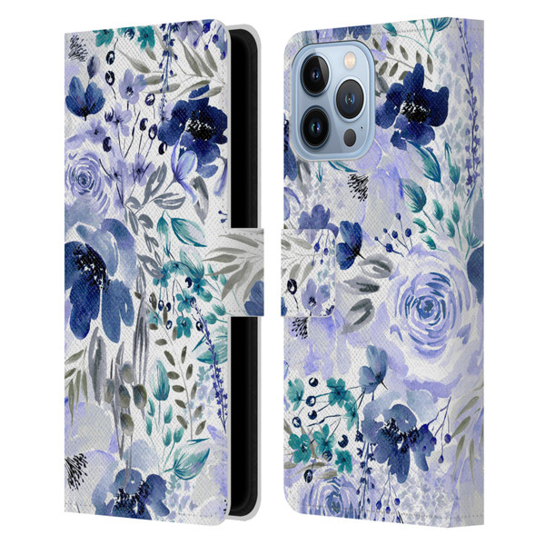 Anis Illustration Bloomers Indigo Leather Book Wallet Case Cover For Apple iPhone 13 Pro Max