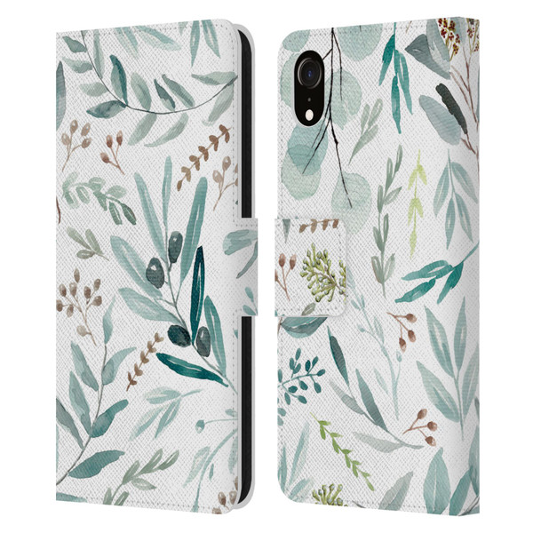 Anis Illustration Bloomers Eucalyptus Leather Book Wallet Case Cover For Apple iPhone XR