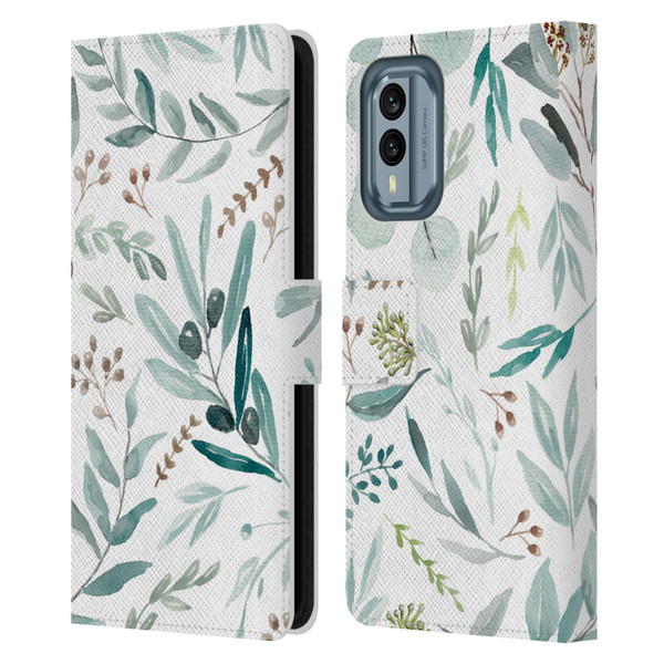 Anis Illustration Bloomers Eucalyptus Leather Book Wallet Case Cover For Nokia X30