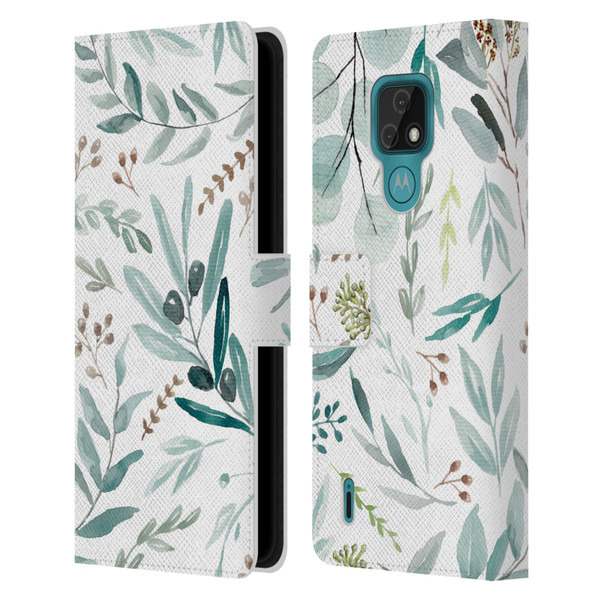 Anis Illustration Bloomers Eucalyptus Leather Book Wallet Case Cover For Motorola Moto E7