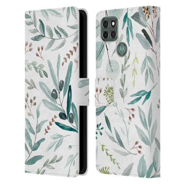 Anis Illustration Bloomers Eucalyptus Leather Book Wallet Case Cover For Motorola Moto G9 Power
