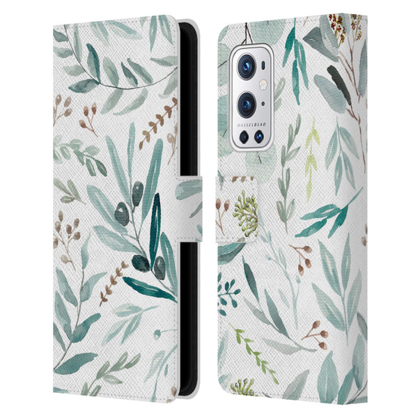 Anis Illustration Bloomers Eucalyptus Leather Book Wallet Case Cover For OnePlus 9 Pro