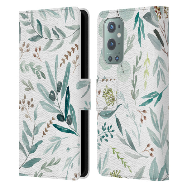 Anis Illustration Bloomers Eucalyptus Leather Book Wallet Case Cover For OnePlus 9