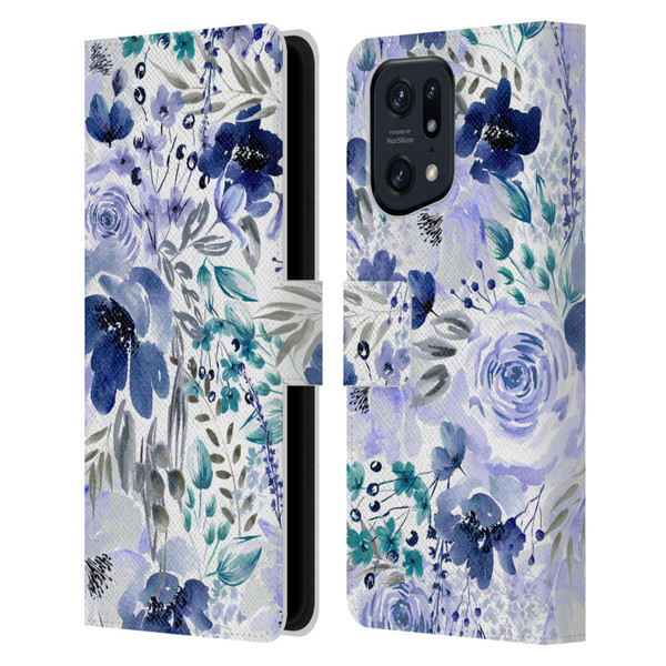 Anis Illustration Bloomers Indigo Leather Book Wallet Case Cover For OPPO Find X5 Pro