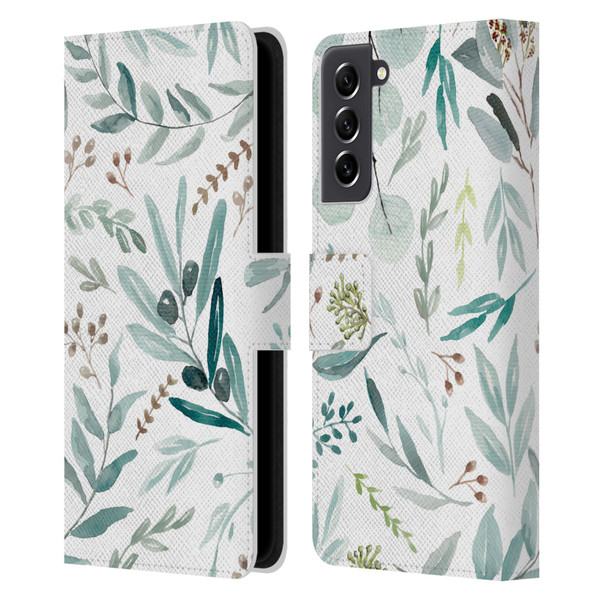 Anis Illustration Bloomers Eucalyptus Leather Book Wallet Case Cover For Samsung Galaxy S21 FE 5G