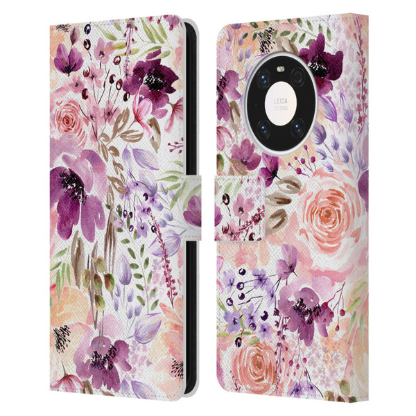 Anis Illustration Flower Pattern 3 Floral Chaos Leather Book Wallet Case Cover For Huawei Mate 40 Pro 5G
