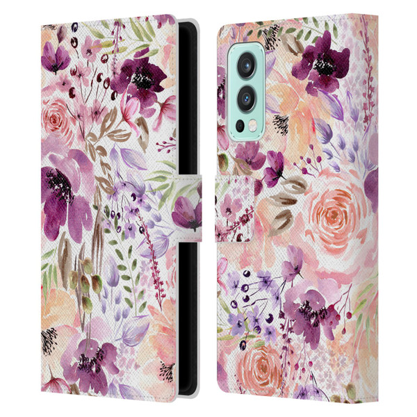 Anis Illustration Flower Pattern 3 Floral Chaos Leather Book Wallet Case Cover For OnePlus Nord 2 5G