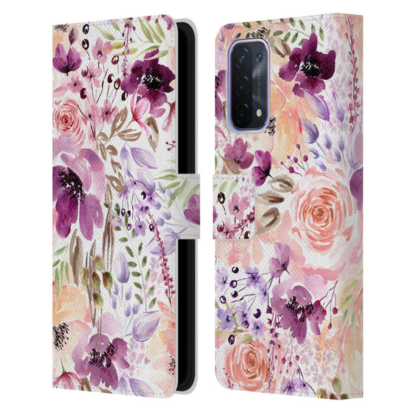 Anis Illustration Flower Pattern 3 Floral Chaos Leather Book Wallet Case Cover For OPPO A54 5G