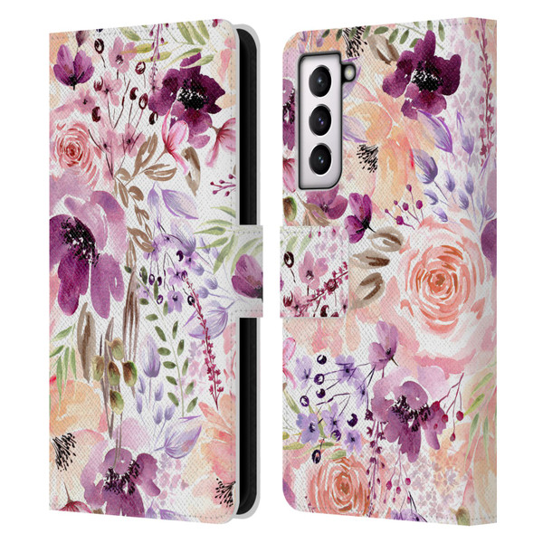 Anis Illustration Flower Pattern 3 Floral Chaos Leather Book Wallet Case Cover For Samsung Galaxy S21 5G