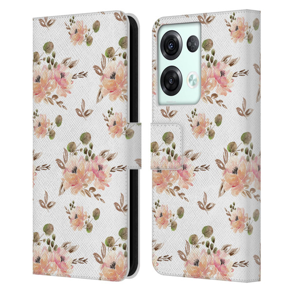Anis Illustration Flower Pattern 4 Vintage White Leather Book Wallet Case Cover For OPPO Reno8 Pro