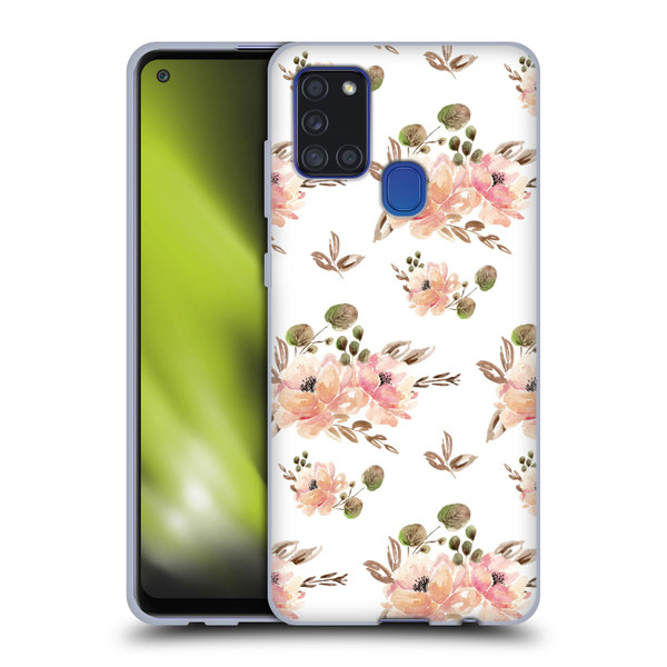 Anis Illustration Flower Pattern 4 Vintage White Soft Gel Case for Samsung Galaxy A21s (2020)