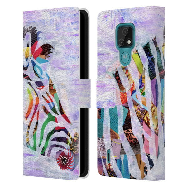 Artpoptart Animals Purple Zebra Leather Book Wallet Case Cover For Motorola Moto E7