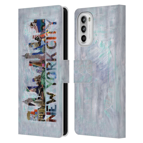 Artpoptart Travel New York Leather Book Wallet Case Cover For Motorola Moto G52