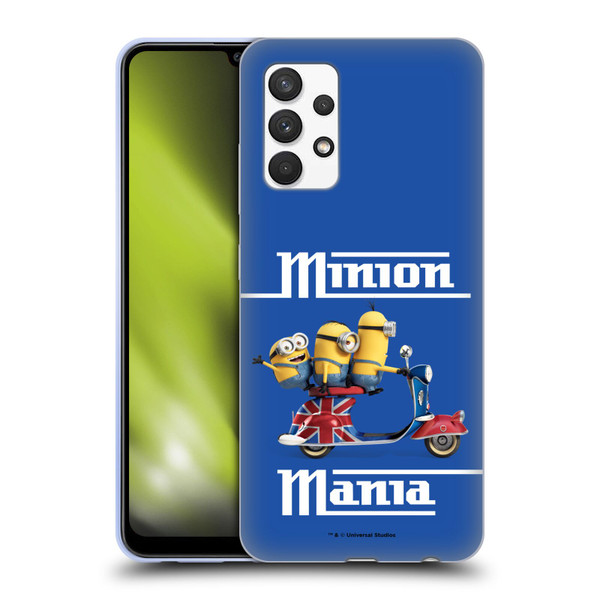 Minions Minion British Invasion Union Jack Scooter Soft Gel Case for Samsung Galaxy A32 (2021)