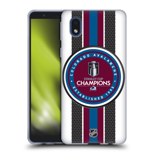 NHL 2022 Stanley Cup Champions Colorado Avalanche Puck Pattern Soft Gel Case for Samsung Galaxy A01 Core (2020)