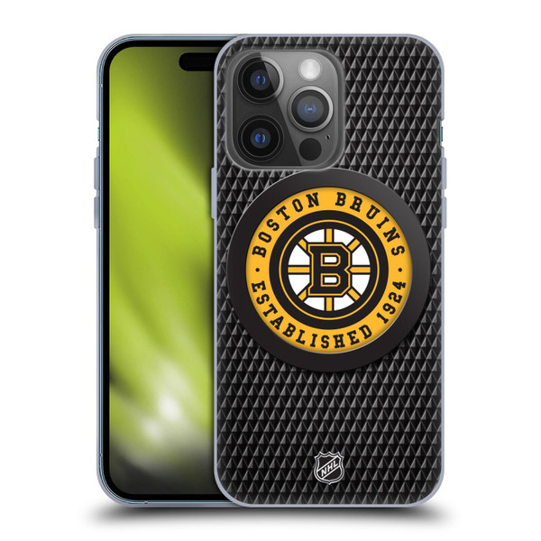 NHL Boston Bruins Puck Texture Soft Gel Case for Apple iPhone 14 Pro