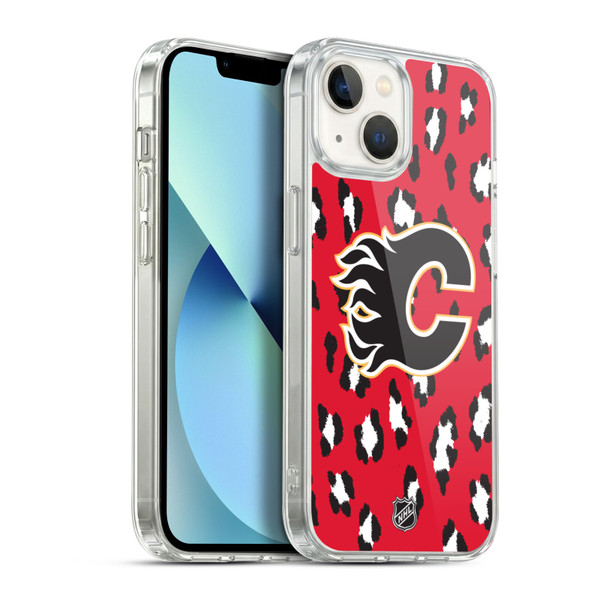 NHL Calgary Flames Leopard Pattern Soft Gel Case for Apple iPhone 13