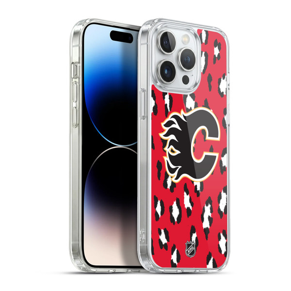NHL Calgary Flames Leopard Pattern Soft Gel Case for Apple iPhone 13 Pro Max & MagSafe