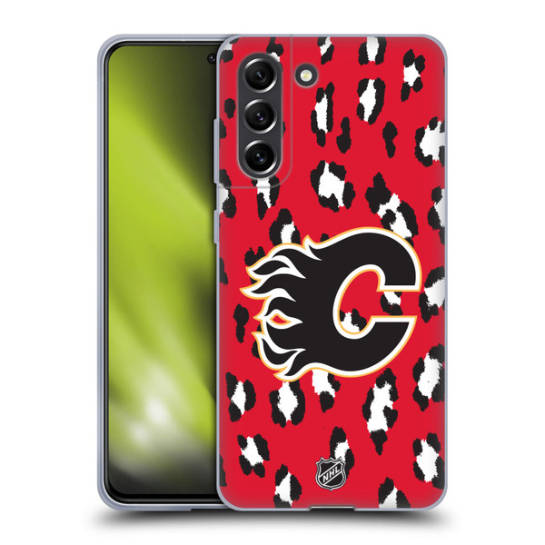 NHL Calgary Flames Leopard Patten Soft Gel Case for Samsung Galaxy S21 FE 5G