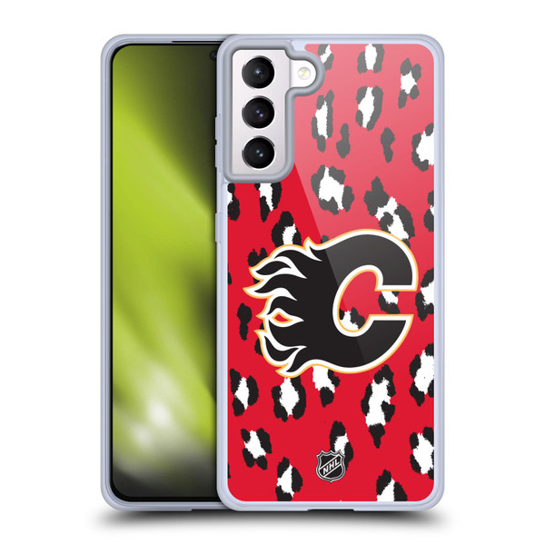 NHL Calgary Flames Leopard Patten Soft Gel Case for Samsung Galaxy S21+ 5G