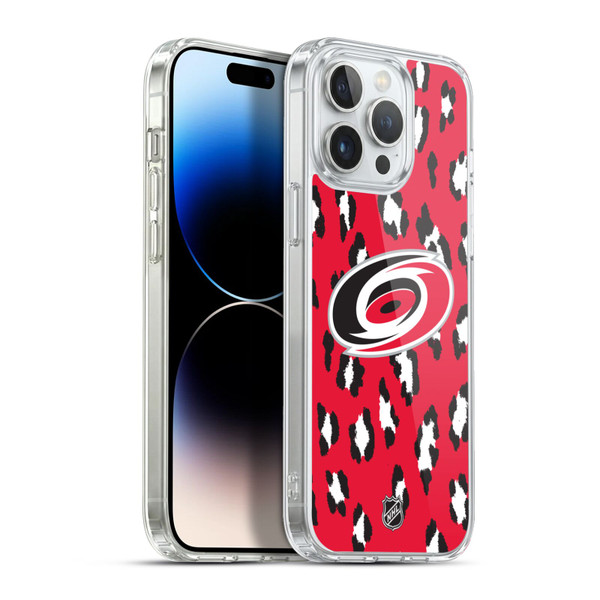 NHL Carolina Hurricanes Leopard Pattern Soft Gel Case for Apple iPhone 13 Pro Max