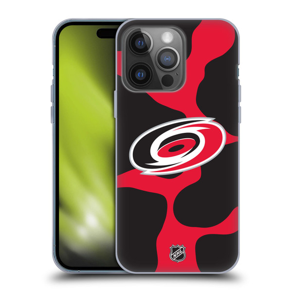 NHL Carolina Hurricanes Cow Pattern Soft Gel Case for Apple iPhone 14 Pro