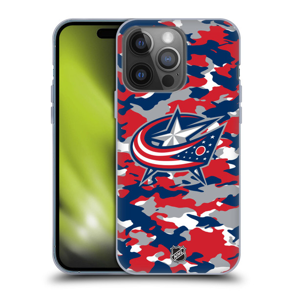 NHL Columbus Blue Jackets Camouflage Soft Gel Case for Apple iPhone 14 Pro