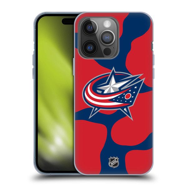 NHL Columbus Blue Jackets Cow Pattern Soft Gel Case for Apple iPhone 14 Pro