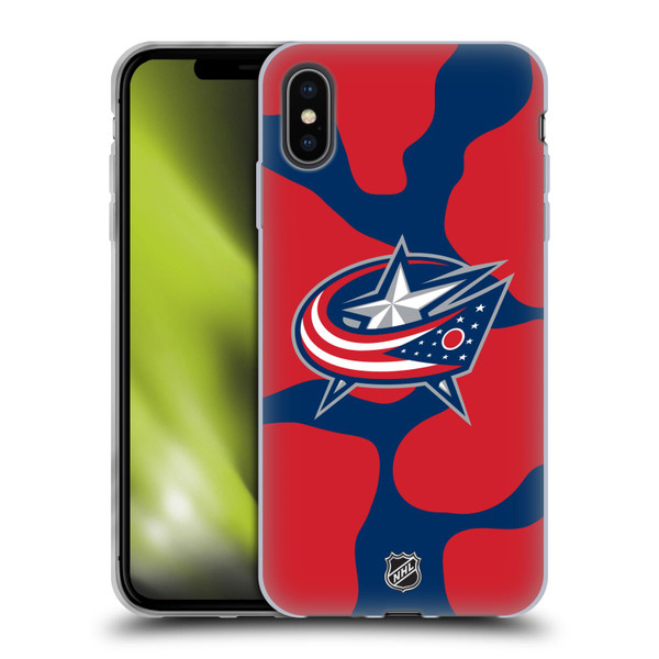 NHL Columbus Blue Jackets Cow Pattern Soft Gel Case for Apple iPhone XS Max