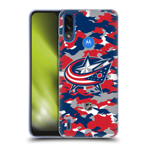 NHL Columbus Blue Jackets Camouflage Soft Gel Case for Motorola Moto E7 Power / Moto E7i Power