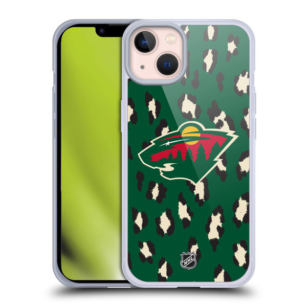 NHL Minnesota Wild Leopard Pattern Soft Gel Case for Apple iPhone 13
