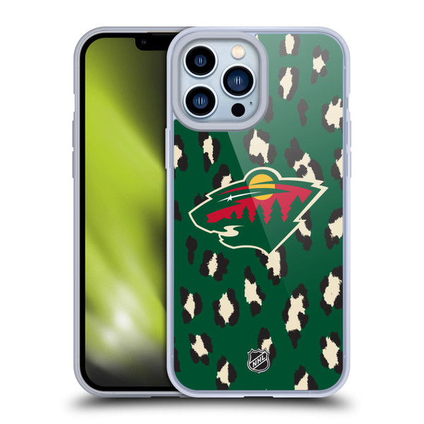 NHL Minnesota Wild Leopard Pattern Soft Gel Case for Apple iPhone 13 Pro Max