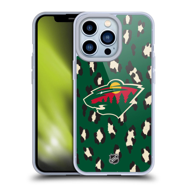 NHL Minnesota Wild Leopard Pattern Soft Gel Case for Apple iPhone 13 Pro
