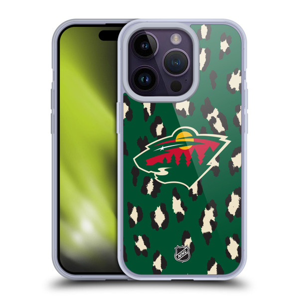 NHL Minnesota Wild Leopard Pattern Soft Gel Case for Apple iPhone 14 Pro