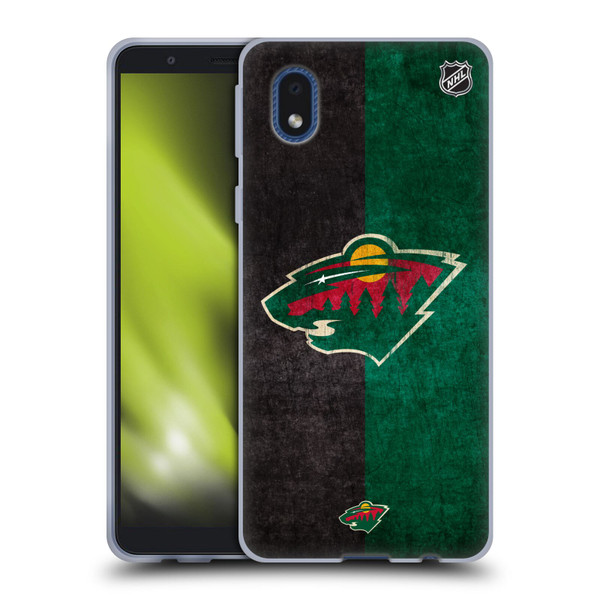 NHL Minnesota Wild Half Distressed Soft Gel Case for Samsung Galaxy A01 Core (2020)